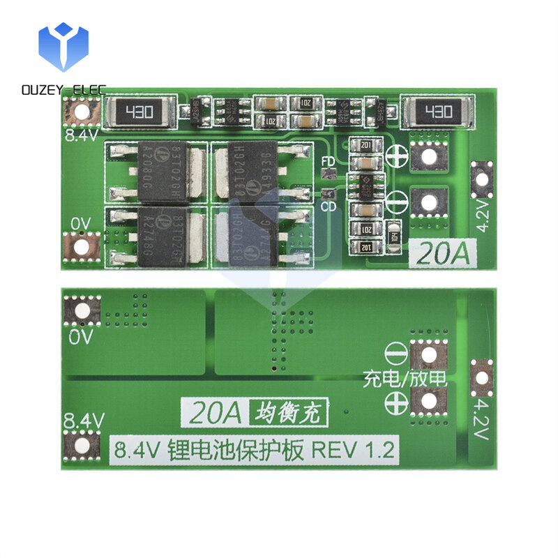 Li-ion Battery Charging Protection Board, Power Management System, Módulo de Equalização Ativa, 2S, 8.4V, 20A