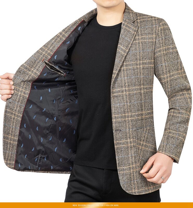 Blazer masculino justo xadrez casual de negócios, roupas finas para primavera, casacos masculinos, alta qualidade, 4XL, nova moda para primavera