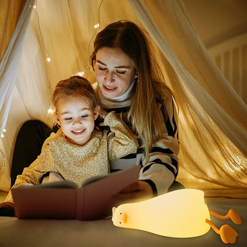 LED Duck Night Light Rechargeable Touch Silicone Cartoon Clap Duck Sleeping Night Lamp for Bedroom Decoration Children Gift