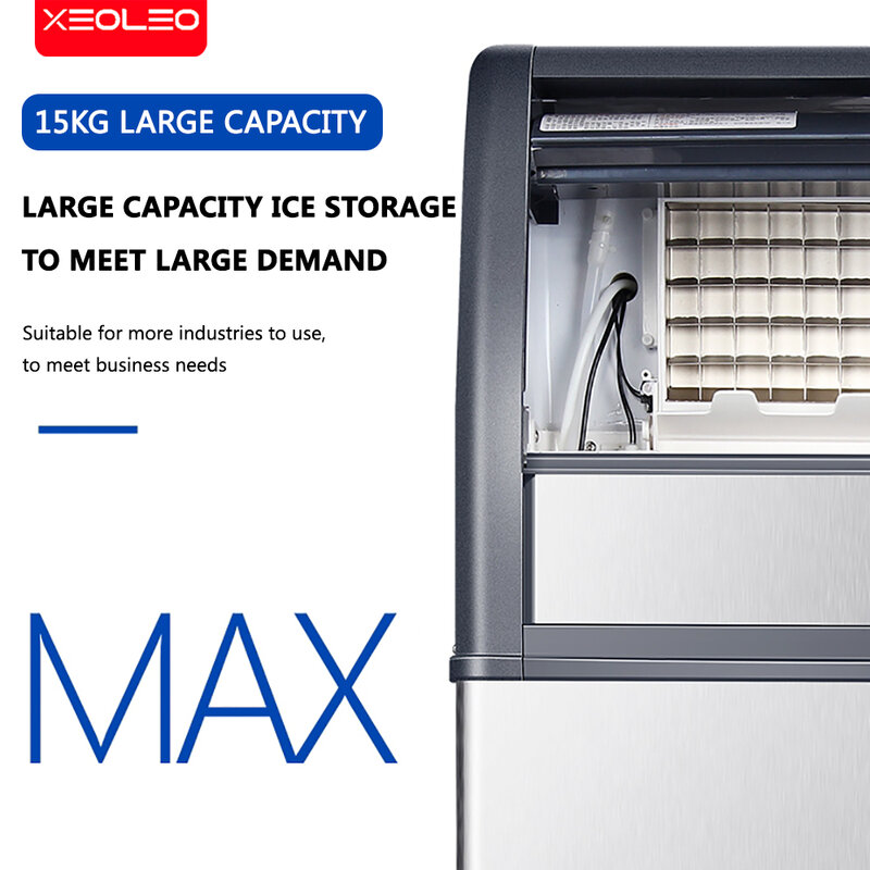 Xeoleo-máquina de hielo comercial de acero inoxidable, almacenamiento de 10kg para té de burbujas/café/Bar, 50kg/24h