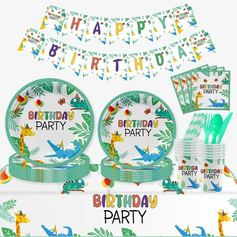 Happy Birthday Paper Plates Guardanapos, Fontes do partido, desenhos animados bonitos, Crocodile Prints, Decoração para menina e menino, Baby Shower, novo, 10 convidados