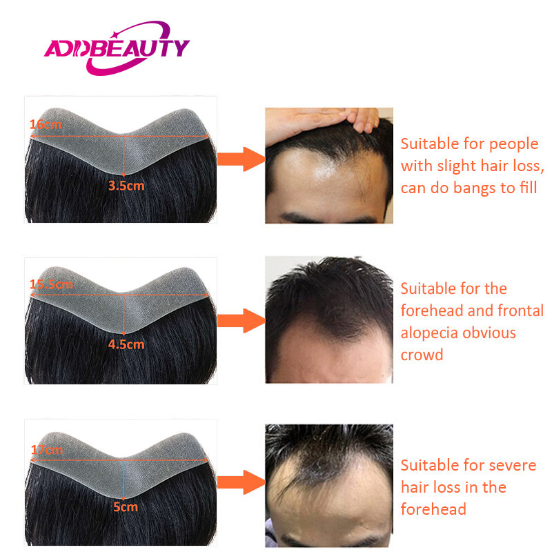 V Frontal Toupee Thin Skin PU 0.05-0.14mm VLoop Men Wig Indian Human Hair Replacement System 6inch Hairpiece Natural Color 100%