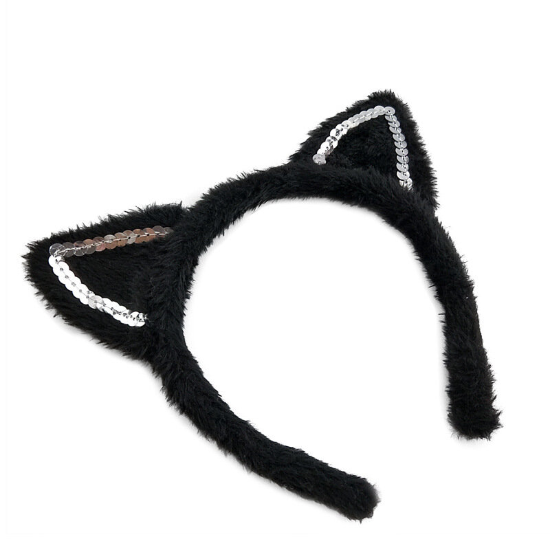 Bando telinga kucing hitam putih untuk pesta anak, ikat kepala pita rambut, Set pakaian dansa panggung, kostum Cosplay Halloween