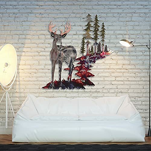 Arte de hierro de cola blanca de ciervo europeo, decoración colgante de pared de los Estados Unidos, decoración interior del hogar, arte artesanal de Metal