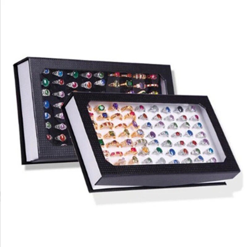 Caja de almacenamiento de anillos con 36/72 agujeros, bandeja de exhibición de joyería rectangular, soporte, estante, caja de joyería