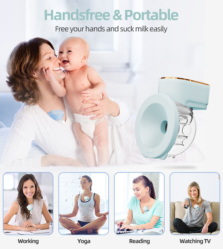 Extrator de leite materno elétrico sem fio, Wearable Breastpump, bomba mamária