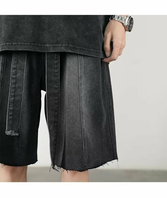 Jeans courts en denim baggy pour hommes, mode streetwear hip hop, tendance masculine classique, version coréenne, été, nouveau, Y2K, 2024