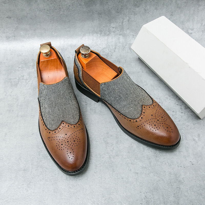Sapatos masculinos clássicos de couro profissional, sapatos casuais para dirigir homens, Man Brock Handmade, tênis vintage Chelsea, nova moda