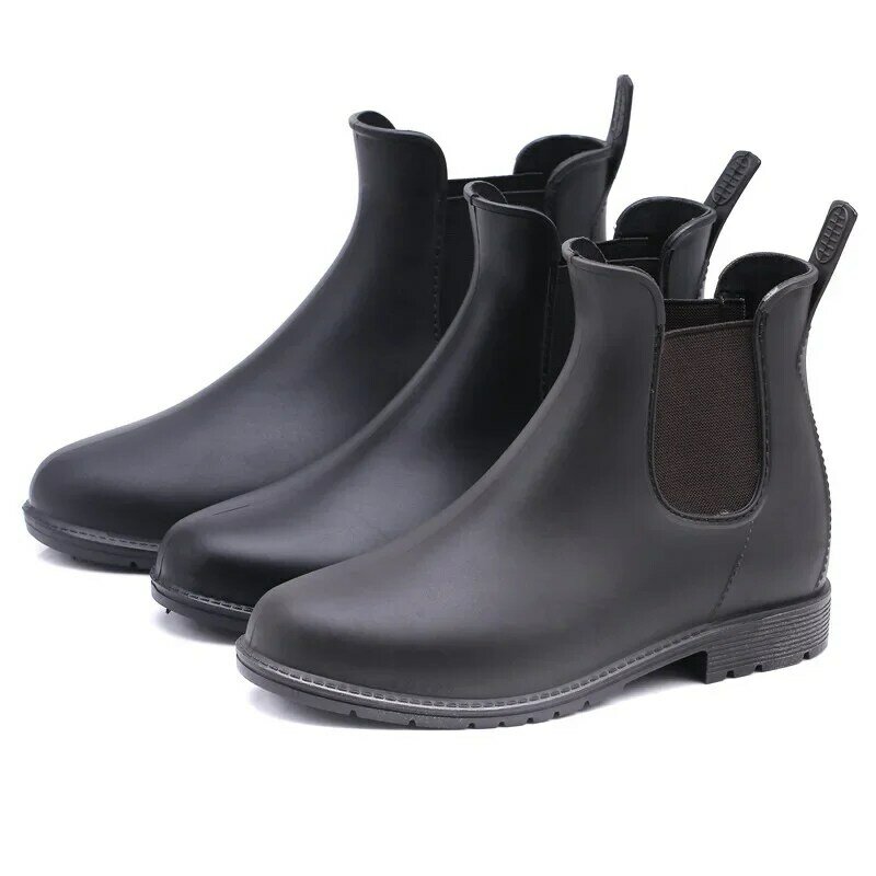 Botas de borracha impermeáveis, Sapatos antiderrapantes para homens ao ar livre, Sapatos de trabalho preto Chelsea, 2023