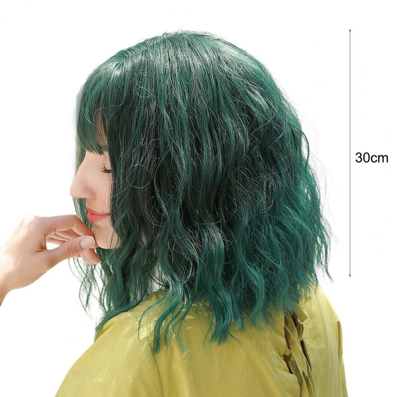 Wig rambut pendek keriting hijau baru Wig manusia depan renda dengan Wig penutup poni Wig rambut alami Wig sintetis rambut Brasil