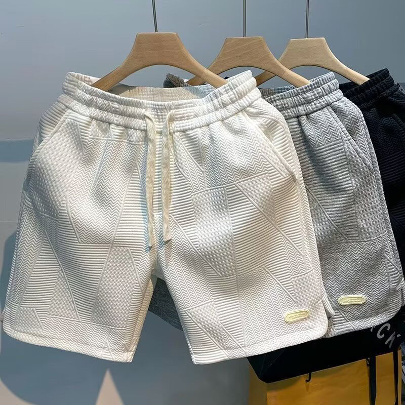 2023 Men Fashion Cotton Blended Solid Color Loosen Up The Waist Summer Multi-Pocket Shorts Wide Beach Casual Shorts Hot Selling