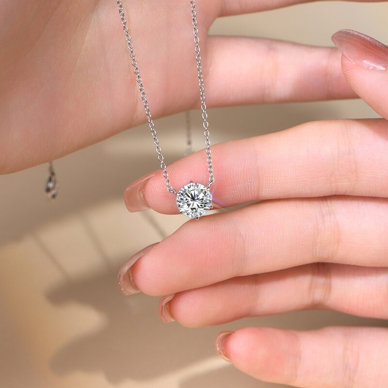 ATTAGEMS ожерелье из серебра 925 пробы подвеска круглая огранка карат D Цвет Белый Муассанит пройти алмаз тест для женщин элегантное ожерелье