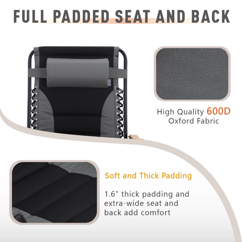 MF Studio-Silla de gravedad cero acolchada de gran tamaño, silla ajustable para acampar, césped con portavasos, gris, nuevo