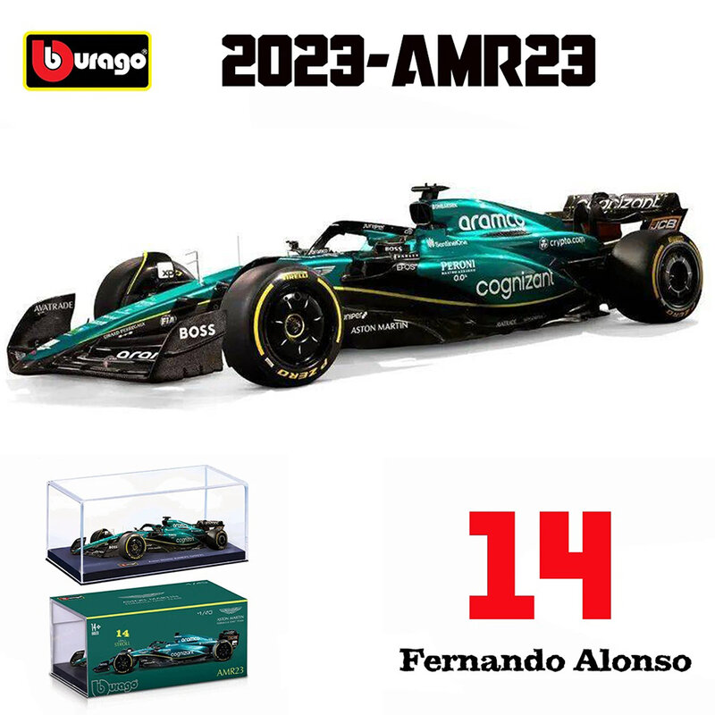 Bburago-Modèle de voiture en alliage moulé sous pression, jouet à collectionner, 1:43 F1 Aston Martin Aramco F1 Team AMR23 2023 #14 Alonso #18