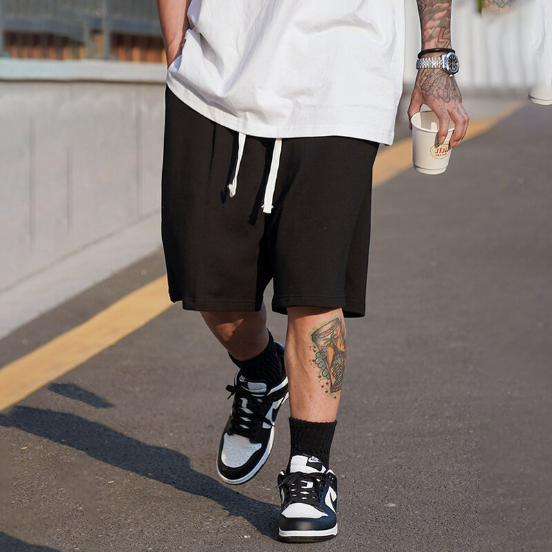 American Style All-match Loose Five-point Pants Drawstring Design Trendy Pants Men Summer High Street Solid Color Casual Shorts