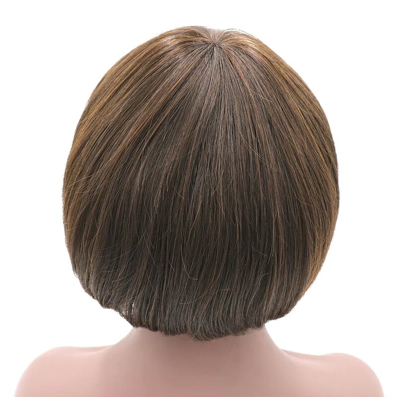 Mushroom Wig Short Bob Wig With Bangs brown Cut Wig Cap For Women