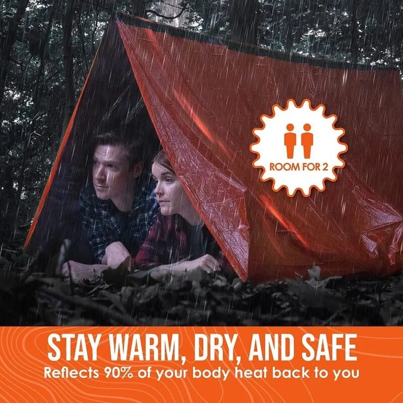 Refugio de emergencia para 2 personas, Kit de tienda de tubo Bivy, manta térmica, saco de dormir SOS, equipo de supervivencia impermeable