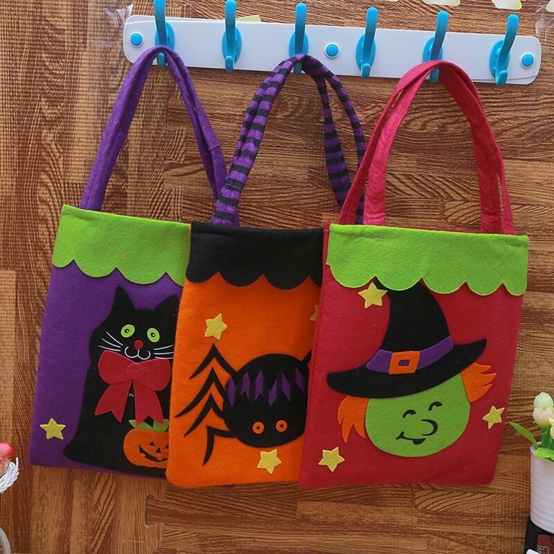 For Children Kids Halloween Decoration Trick Or Treat With Handle Halloween Candy Bag Gift Pouch Non-woven Bag Tote Bag