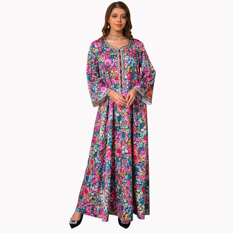 Middle East Women's Clothing Arab Dubai Muslim Robe Printed Dress for Women