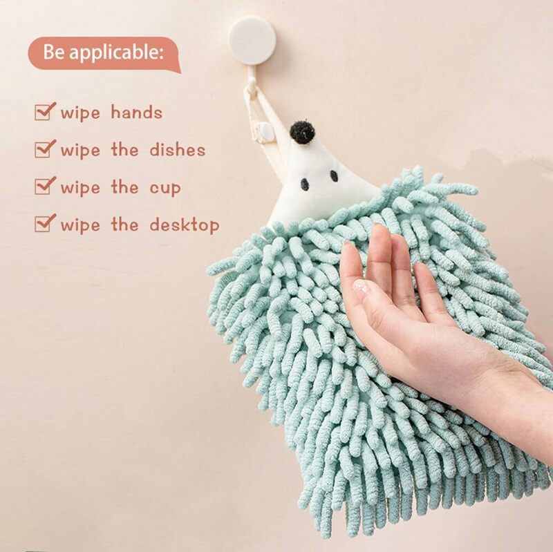 Essuie-mains en chenille pour la cuisine, séchage rapide, serviettes en microcarence douces et absorbantes avec boucles de confrontation, animal kasgehog