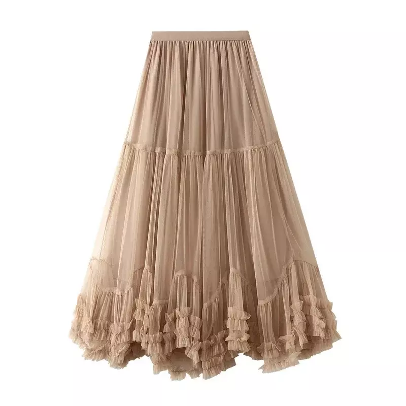 Falda plisada de malla elegante para mujer, vestido de fiesta de Color sólido, moda de calle alta, versátil, empalme de pastel, OFE15