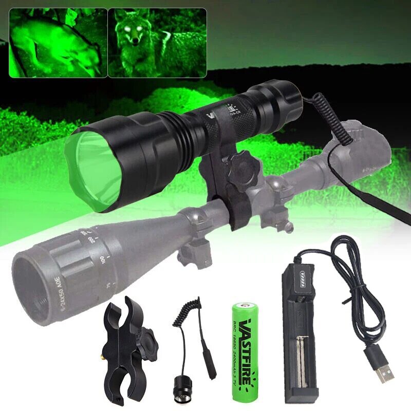 Linterna LED táctica de caza C8 18650, iluminación exterior impermeable de aluminio con montaje en pistola e interruptor, lámpara recargable por USB