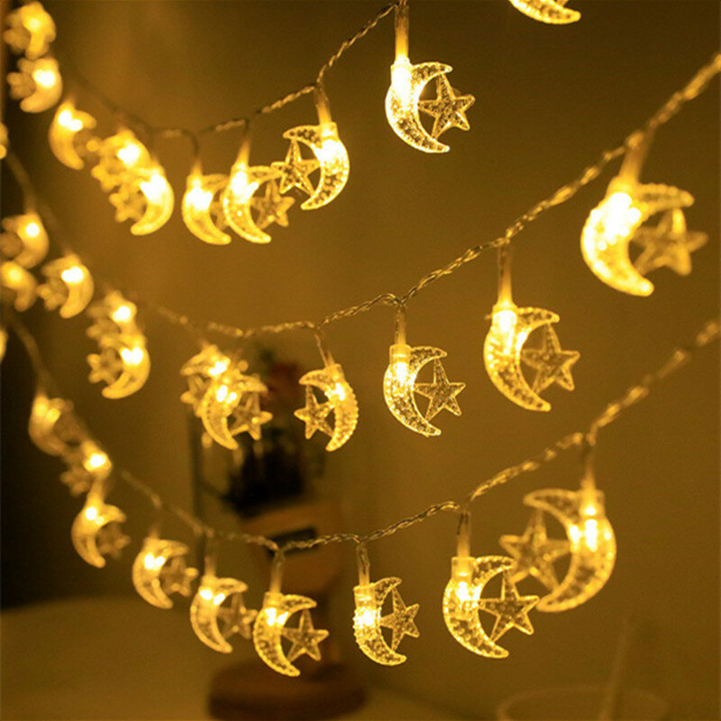 Luces LED musulmanas para decoración del hogar, colgante de Luna, estrella, Ramadán, EID Mubarak, suministros de fiesta Islam, EID Kareem, 2024
