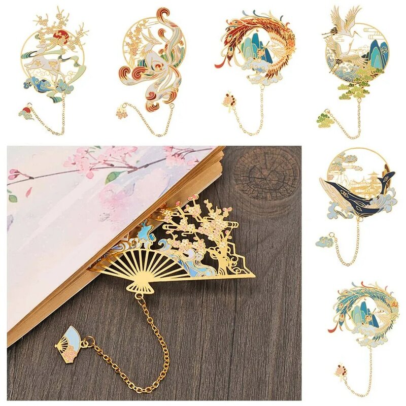 Creative Chinese Style Student Gift Hollow Metal Pendant Fringed Book Markers Book Clip Stationery Bookmark