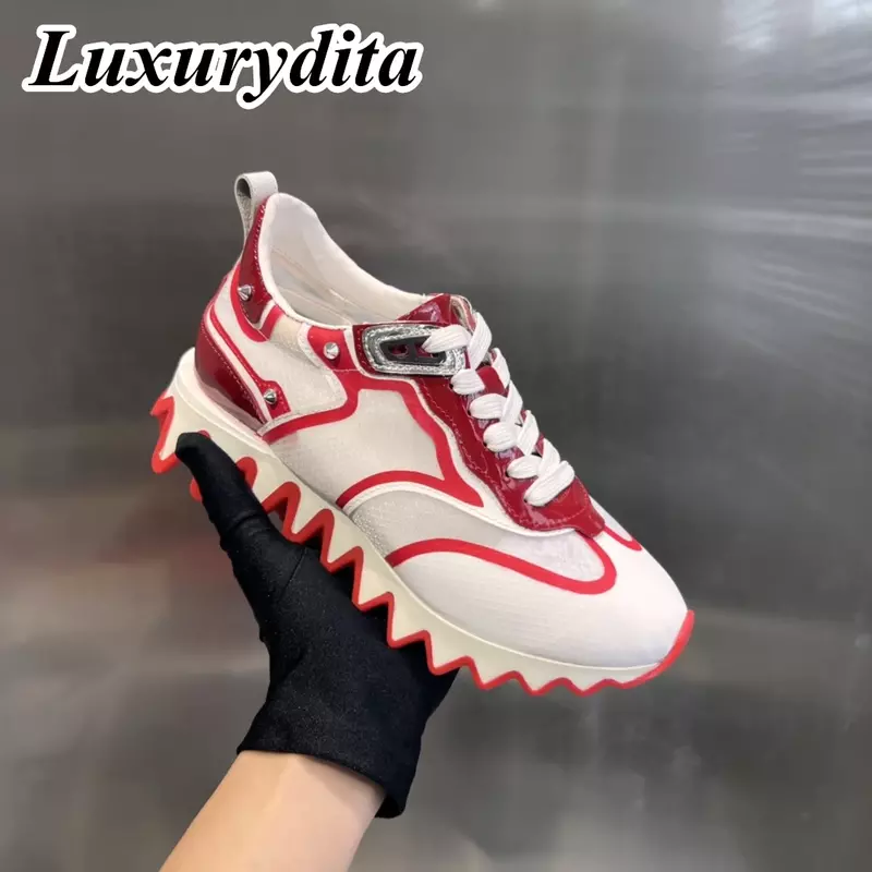 LUXURYDITA Designer Men Casual Sneakers Real Leather Rivet Luxury Womens Tennis Shoes 35-47 Fashion Unisex loafers HJ196
