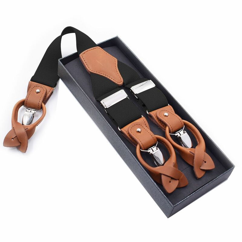 Male Suspenders Fashion Braces Genuine Leather Suspensores Men Trousers Strap 3.5*125cm Retail Package