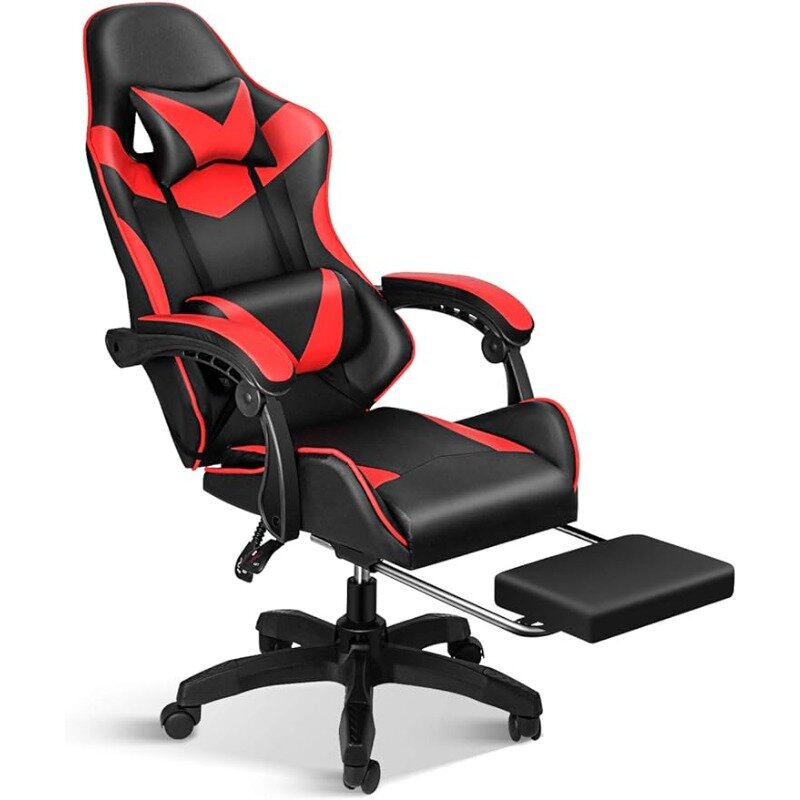 Cadeira de jogo ajustável em altura com encosto e assento, Reclinável, Racing Office, Computador, Ergonômico, Video Game, Vermelho