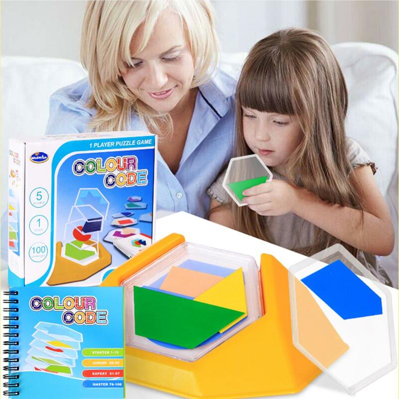 Jogo de tabuleiro lógico inteligente para crianças, quebra-cabeça de código colorido, quebra-cabeça educacional, quebra-cabeças inteligentes geométricos