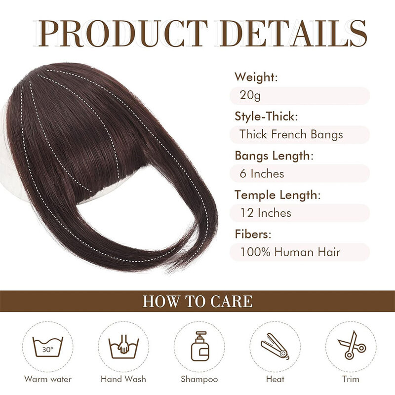 Maxine-Clip de flequillo de cabello humano para mujer, extensión de cabello, flequillo falso, Clip en flequillo