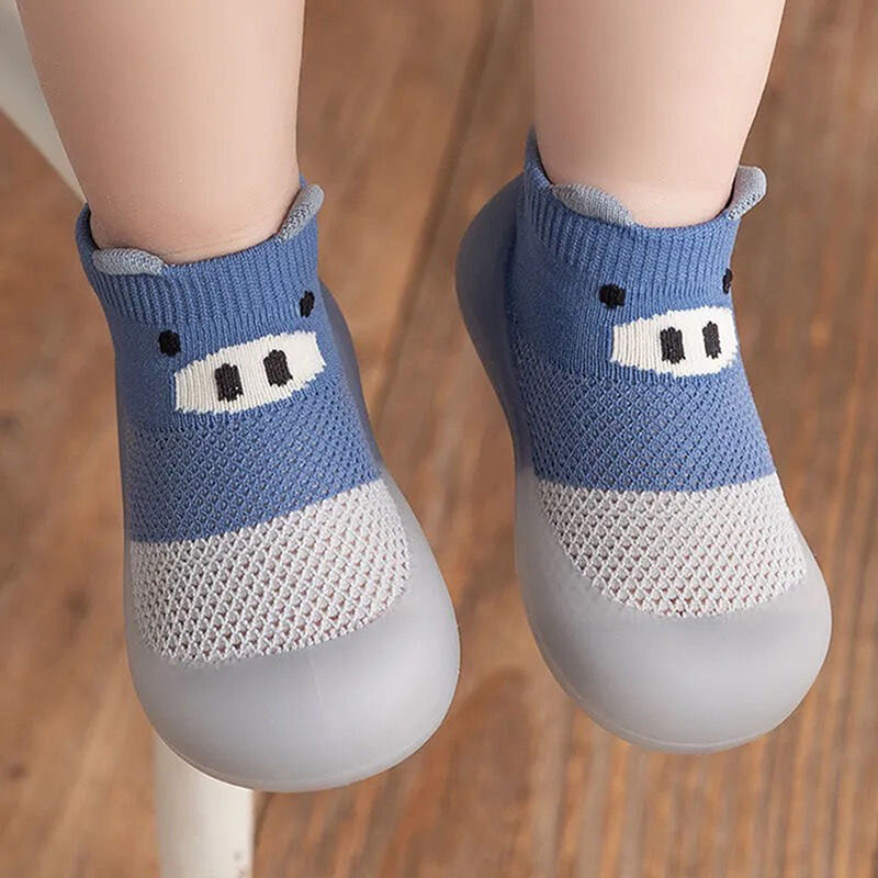 Suefunskry-sapatos antiderrapantes com sola de borracha macia para o bebê, chinelo piso interior, primeiros sapatos de caminhada