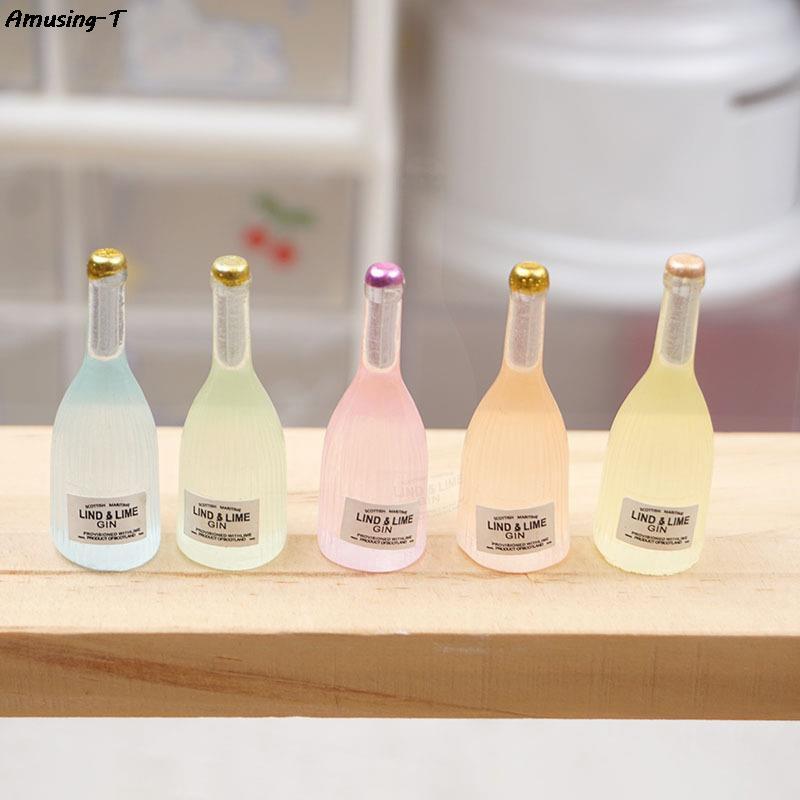 Miniatura Luminous Wine Bottle para Dollhouse, Ornamento Modelo, Cozinha Drink Acessórios, Doll House Decoração, Kids Toys, 3pcs