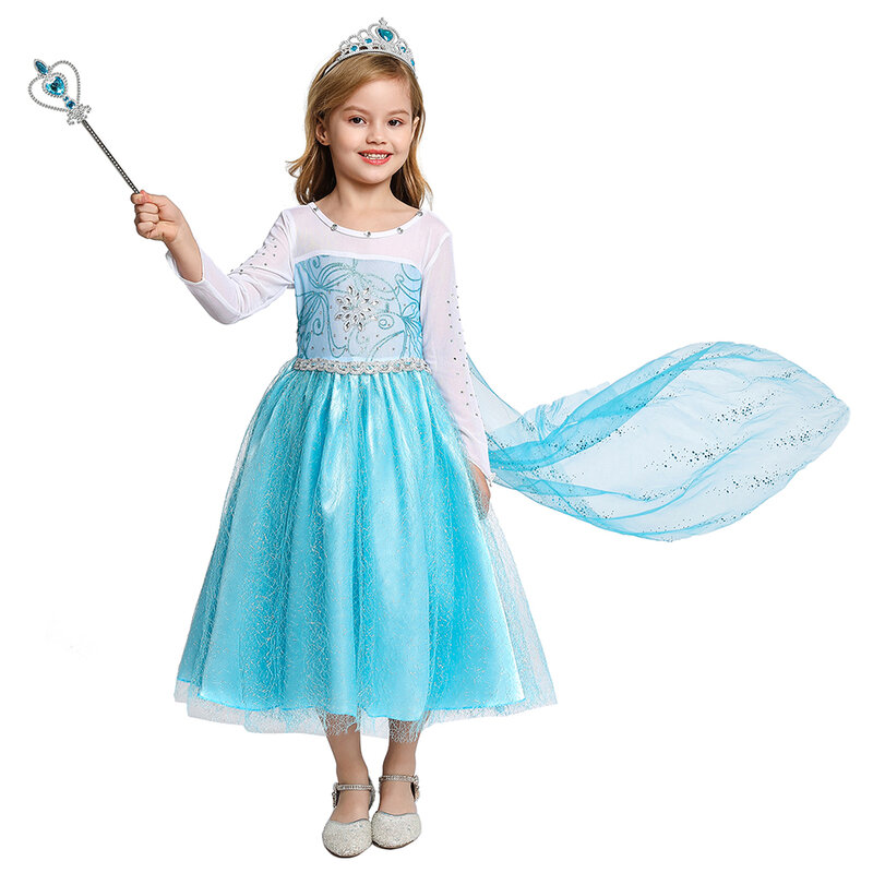 Disney Frozen Snow Queen das meninas Cosplay Traje, Elsa Princess Dress, Festa de aniversário infantil, Halloween, Carnaval, Crianças
