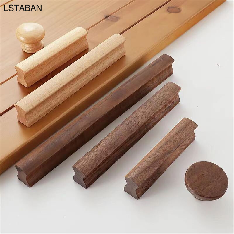 Walnut Wooden Furniture Handle Drawer Knobs Kitchen Cabinets Pulls Long Handles Cabinets and Drawers Dresser Knobs Wardrobe Pull