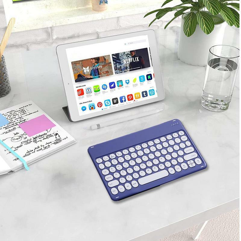 Bezprzewodowa klawiatura do tabletu bezprzewodowa Mini klawiatura dla IOS okrągły klucz klawiatura do pisania klawiatura bezprzewodowa dla tabletów i