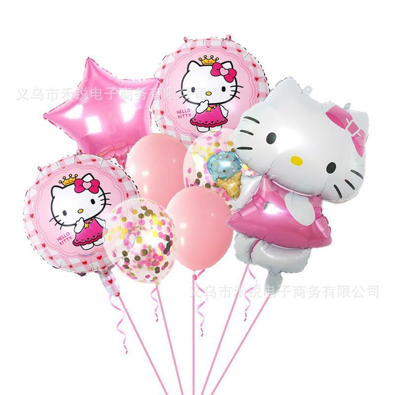 9 Stuks Nieuwe Kawaii Schattige Sanrio Hellokitty Ballon Feest Metallic Ballonnen Verjaardagspakket Scène Lay-Out Schattig Meisje Verjaardagscadeau