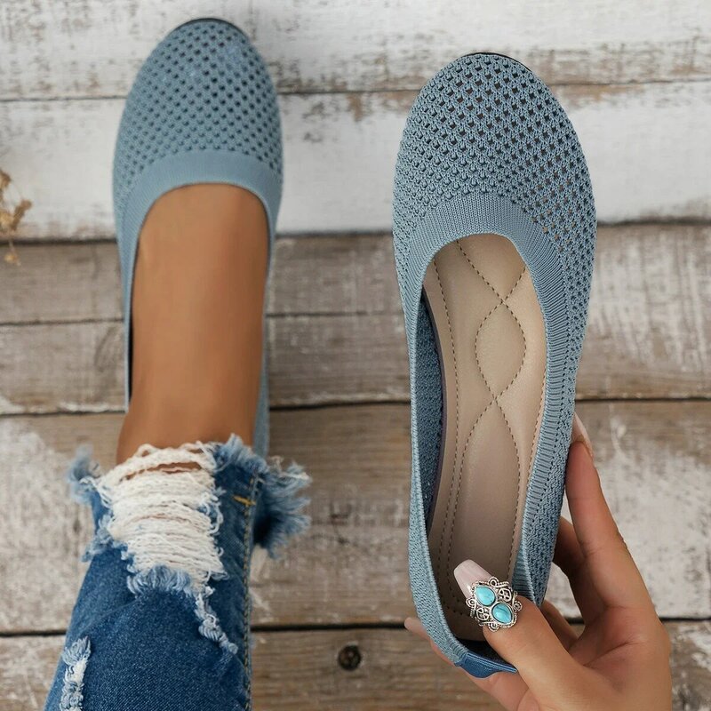 Women Flat Shoes Solid Knitted Summer Shoes Casual Breathable Ballet Flats Women Mesh Flat Shoes Loafers Woman Zapatos De Mujer