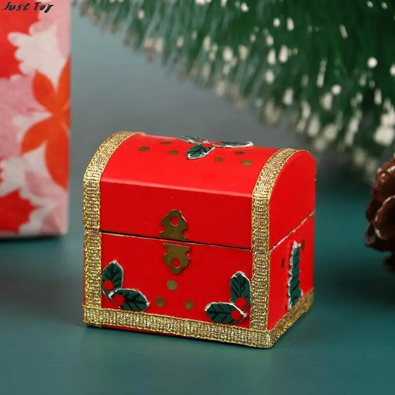 New Dollhouse Miniature Toy Chest Christmas Box Decor Bear Walking Stick Rocking Horse Bell Model Doll House Decor Accessories