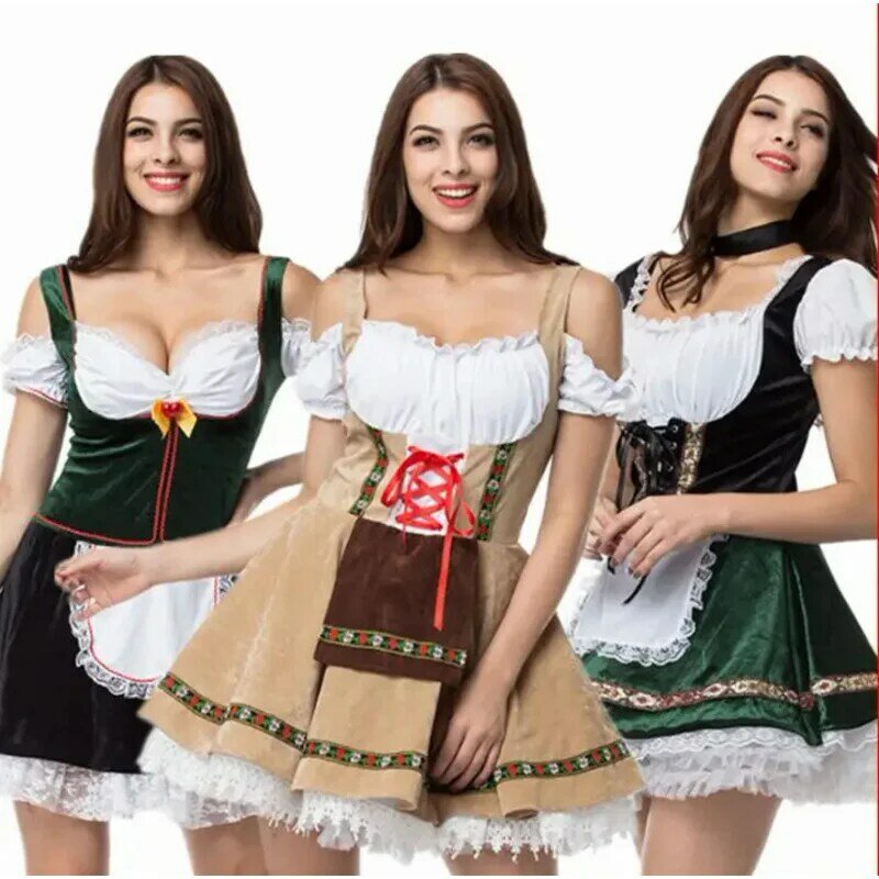 Sexy Oktoberfest fantasia de empregada doméstica de cerveja para mulheres, Alemanha, bávaro, manga curta, vestido extravagante, dirndl, cosplay adulto, 2019