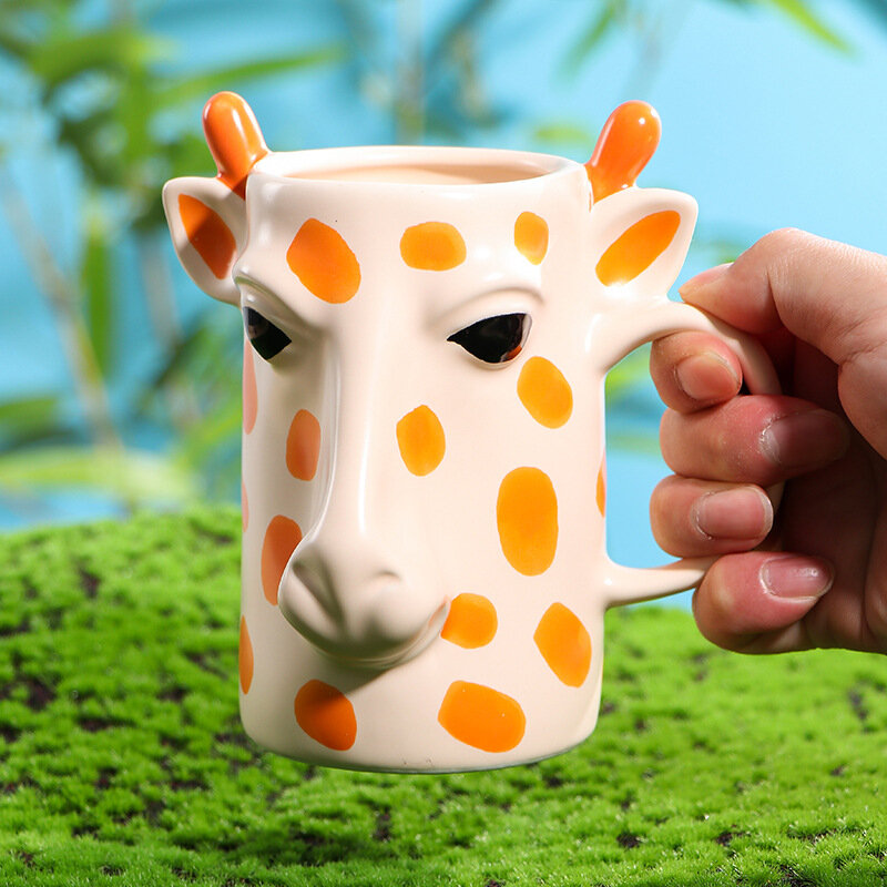 창의적인 귀여운 기린 모양 디자인 세라믹 커피 컵 티팟 티 세트, 카와이 만화 동물 머그잔, 어린이 선물, 사무실 가정 식기