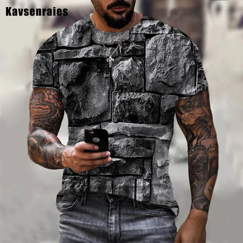 2022 männer Casual Ziegel Wand Übergroßen T-shirt Mode Bunte Stein Wand Gedruckt 3D T Shirt für Männer Hohe Qualität Sommer