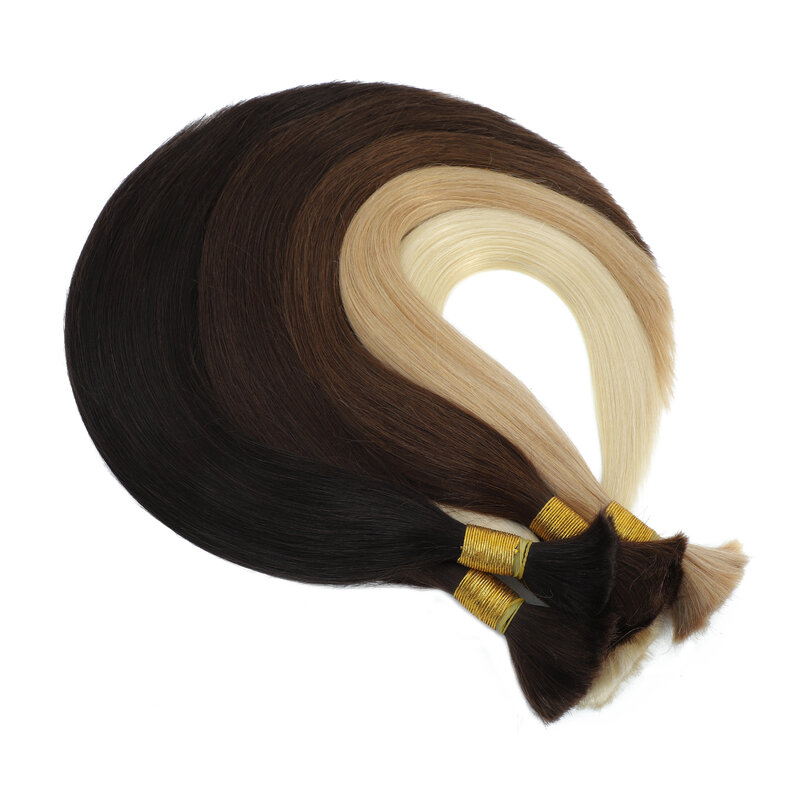 Rambut manusia pra-warna lurus untuk mengepang rambut asli 14 sampai 28 inci rambut manusia tanpa anyaman rambut besar kepang Crochet kepang