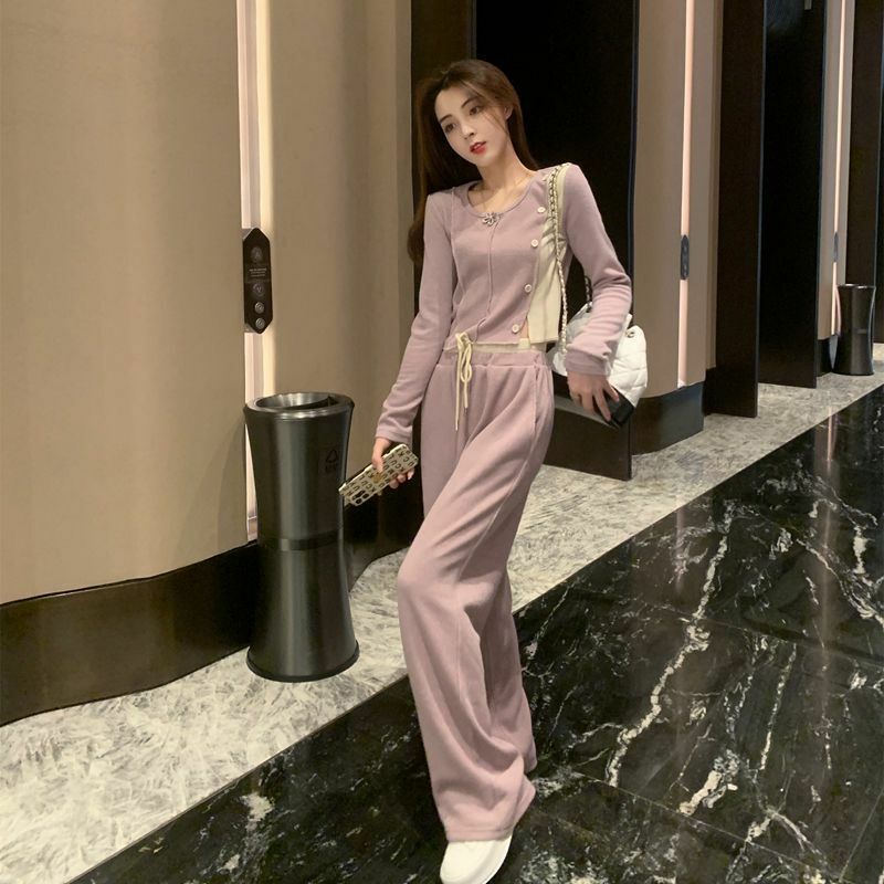 Suit of Women's 2023 Spring Autumn New Style Small Fragrant Style Celebrity Temperament Thin Wide Leg Pants Two-piece Set