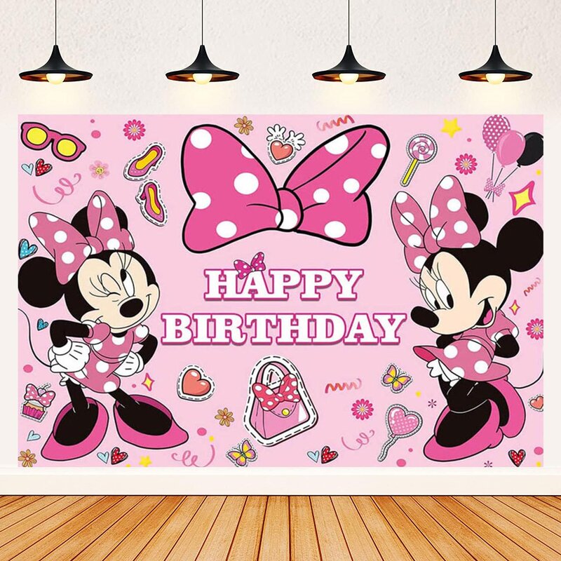 ミニーとミッキーマウスのデザインが施された使い捨てパーティーデコレーション,ミニーのカッププレート,女の子と男の子のためのバルーン,お誕生日パーティー用品