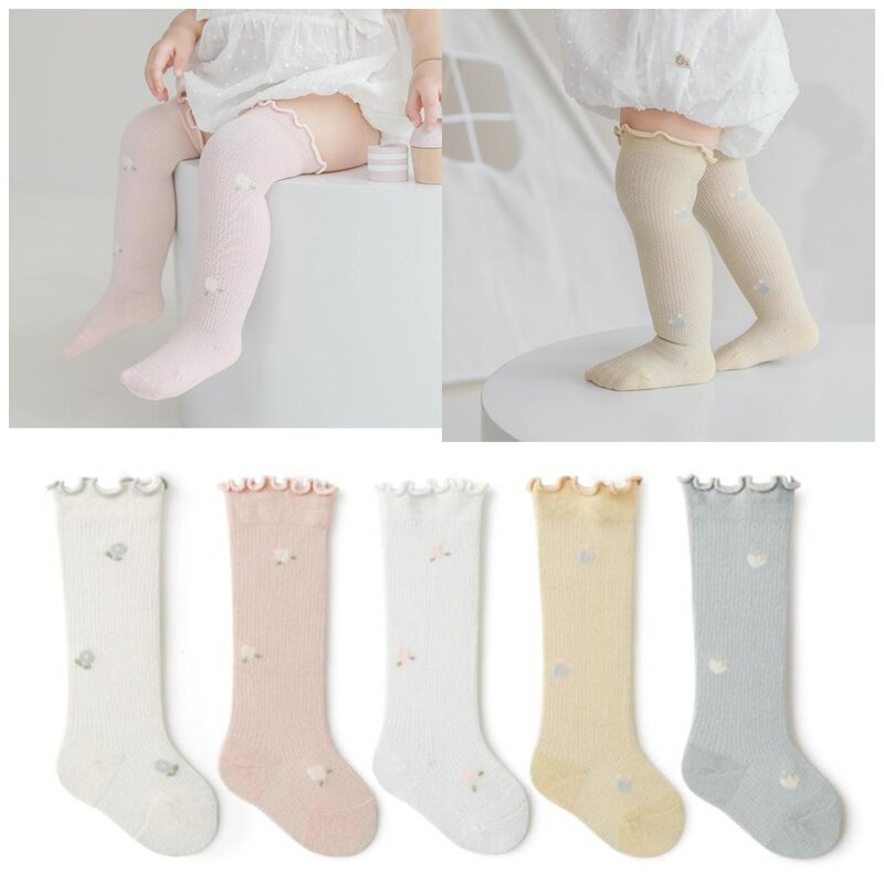 4 paia calzini morbidi per bambini calzini alti per bambini neonati ragazze maglia di cotone calzini morbidi traspiranti calzini lunghi per neonato vestito per 0-3Y