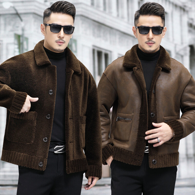 남성용 양면 착용 재킷, 남성용 짧은 진짜 모피 코트, 두껍고 따뜻한 진짜 양털 오버코트, 패션 겨울 2023, P516