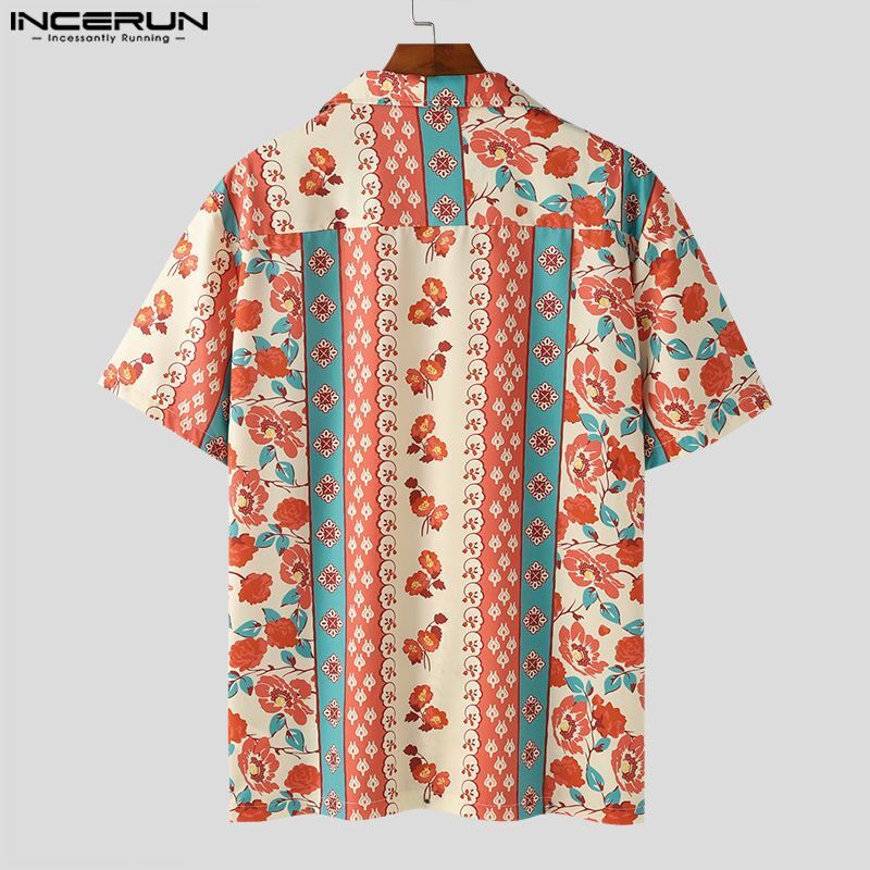 إنسيرون-قميص رجالي هاواي مطبوع بطية صدر قصيرة الأكمام ، ملابس الشارع الصيفية ، ملابس العطلات ، قمصان غير رسمية ، * *